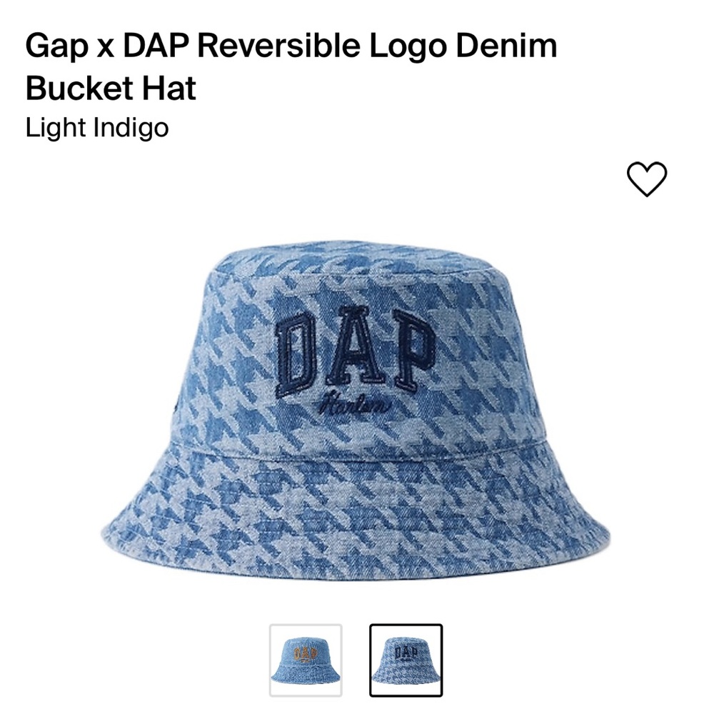 New GAP x DAP Harlem Dapper Dan Denim  Bucket Hat Blue Jean Reversible S/M NWT